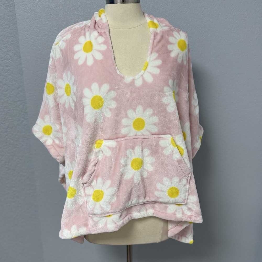 Throwzy Pink Retro Daisy Summer O/S Jr M. Lorenz Hoodie Poncho Lounge S/ Sleeve